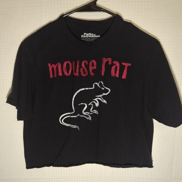 Mouse Rat Tee M Black Parks and Rec Shirt Ripple Junction Cropped Hem NBC - Picture 1 of 4